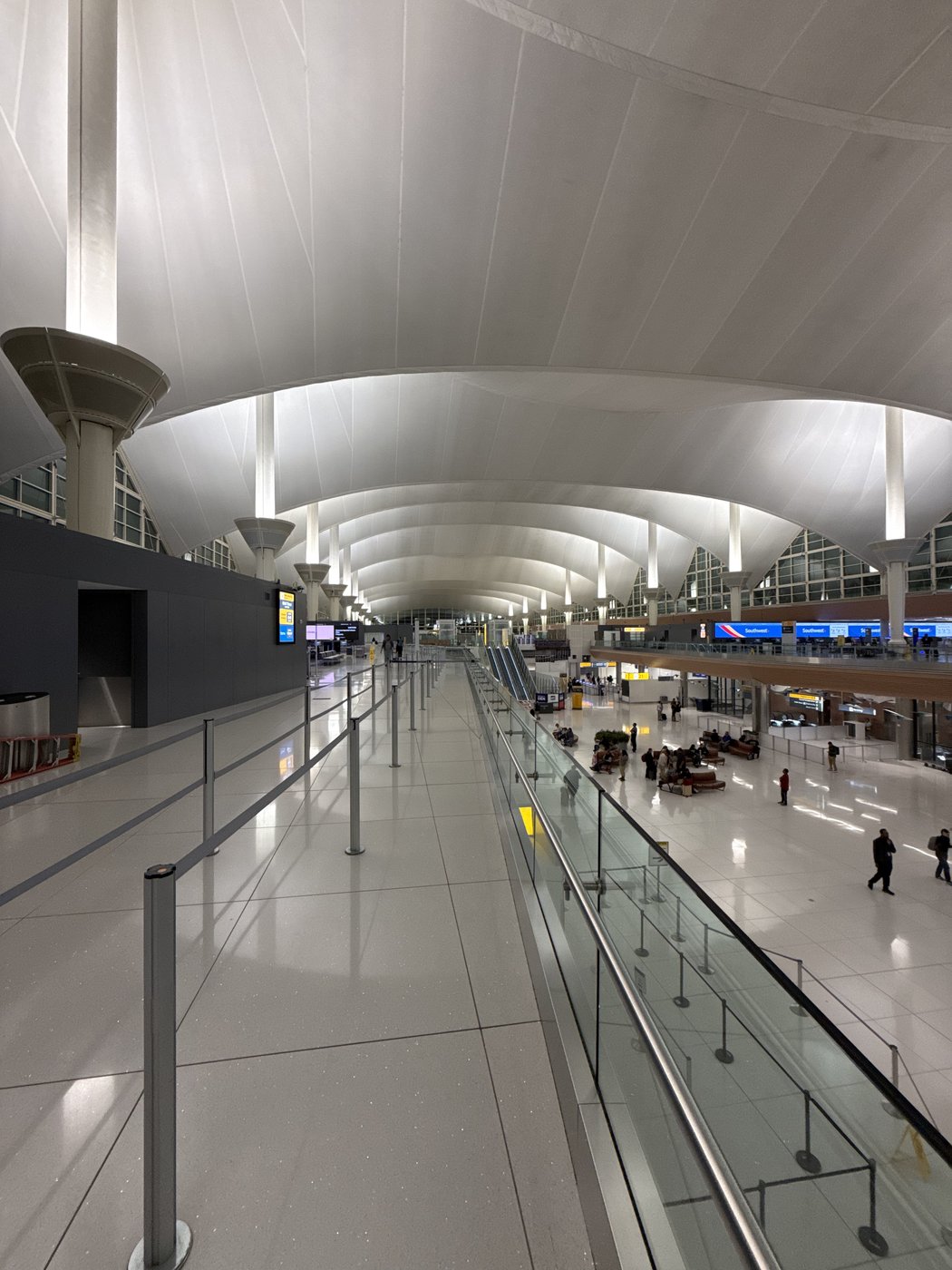 Terminal interior with illuminated egress routes